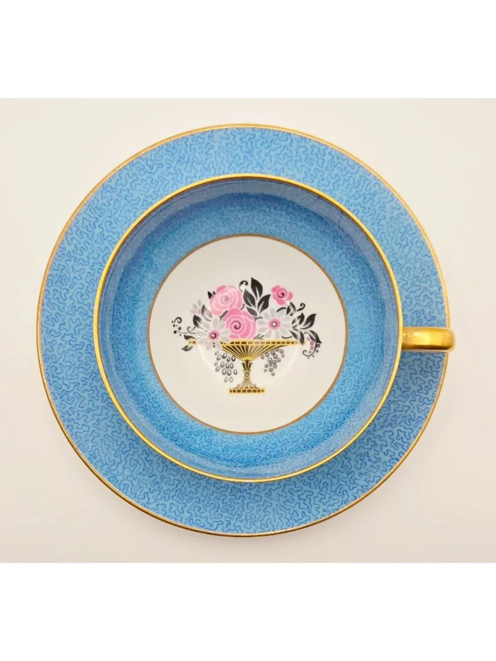 Ahrenfeldt Limoges Blue & Pink Tea Cup & Saucer Floral Made In France